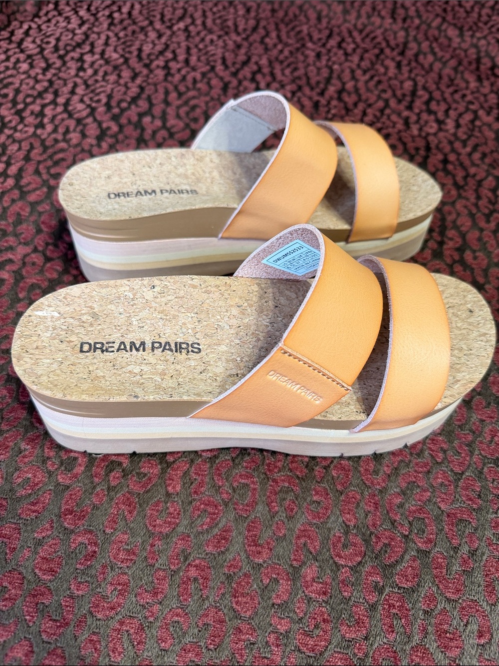 Dream Pairs Orange Dual-Strap Cork Platform Sandals